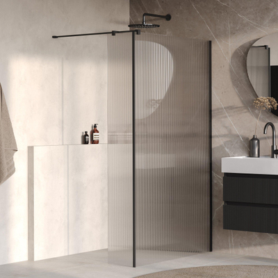 BRAUER Oblivion Paroi de douche à l'italienne - 120x200cm - paroi latérale 30cm - verre profilé transparent - revêtement en verre - Noir mat