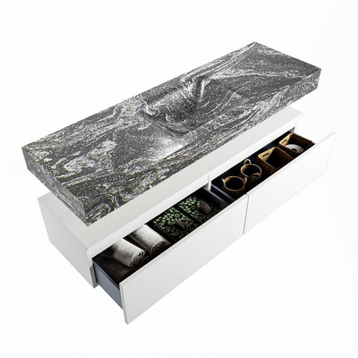 Mondiaz ALAN-DLUX Ensemble de meuble - 150cm - meuble Talc mat - 2 tiroirs - Lavabo Cloud Lava suspendu - vasque Centre - 1 trou de robinet