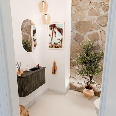 Mondiaz JOYA-DLUX 71.6cm toiletmeubel - ronding links kleur Shadow - Wastafel FAYE positie Rechts 1 kraangat kleur Lava.