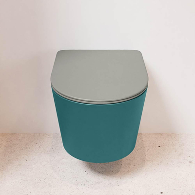 Mondiaz LAVIE hangtoilet – spoelrandloos – 36 x 53 cm – met softclose zitting – Smag (groen), zitting Smoke (lichtbruin)