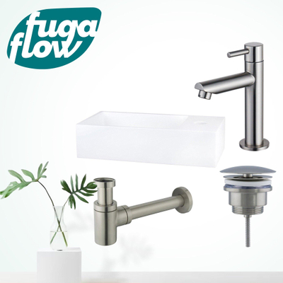 FugaFlow Eccelente Arredo Pack Lave-mains - 36x18.5x9cm - 1 trou de robinet - solid surface - robinet Inox - Blanc