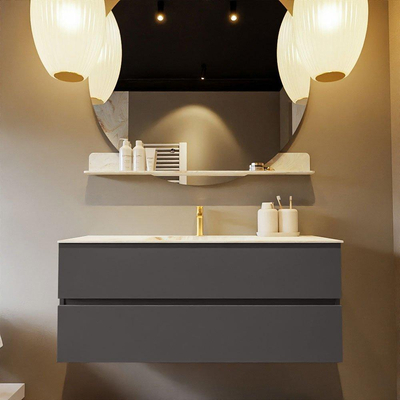 MONDIAZ VICA-DLUX Ensemble meuble de salle de bains - 120cm - meuble bas Dark Grey - 2 tiroirs - lavabo encastré cloud au milieu - 1 trou de robinet - version haute 60cm - Frappe