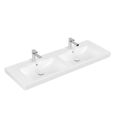 Villeroy & Boch Subway 2.0 Double lavabo pour meuble 130cm avec 2 trous pour robinetterie et trop plein Blanc