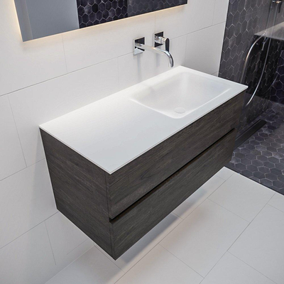 Mondiaz VICA ensemble de meuble de salle de bain - 100cm - meuble sous-vasque marron foncé - 2 tiroirs - lavabo CLOUD droite sans trous de robinet - version XL 60cm de haut