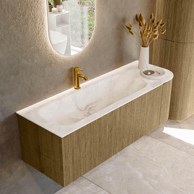 Mondiaz KURVE-DLUX Badkamermeubelset - 135x46x40cm - 1 lade - 1 deur - wastafel solid surface - links - 1 kraangat - Dusk