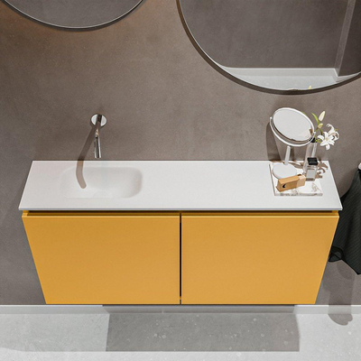 MONDIAZ TURE Toiletmeubel 100x23x50cm met 0 kraangaten 2 deuren ocher mat Wastafel Eden links Solid Surface Wit