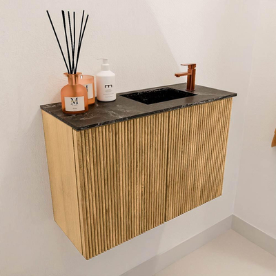 Mondiaz JOYA-DLUX 60cm toiletmeubel - kleur Oak - Wastafel FAYE positie Rechts 1 kraangat kleur Lava.