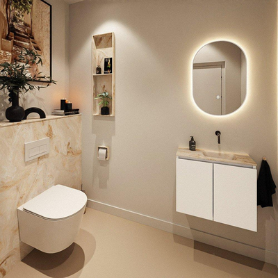 MONDIAZ TURE-DLUX Meuble toilette - 60cm - Talc - EDEN - vasque Frappe - position droite - sans trou de robinet