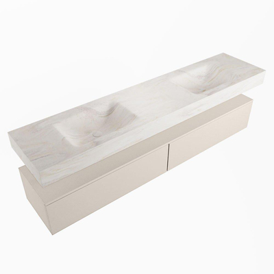 Mondiaz ALAN-DLUX Ensemble de meuble - 200cm - meuble Linen mat - 2 tiroirs - Lavabo Cloud Ostra suspendu - vasque gauche et droite - 2 trous de robinet
