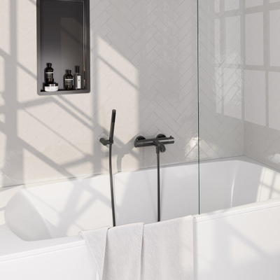 BRAUER Stripe Baddouche Thermostaatkraan - SET 03 - opbouw - wandhouder - staaf handdouche - doucheslang - gunmetal geborsteld PVD
