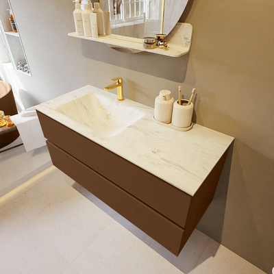 Mondiaz VICA-DLUX ensemble de meuble de salle de bain - 110cm - meuble sous-vasque reposant - 2 tiroirs - lavabo encastré cloud gauche - 1 trou de robinet - version haute de 60cm - opalo