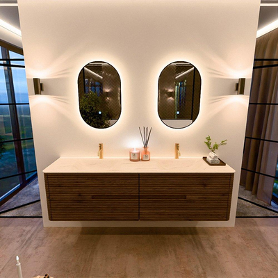 Mondiaz CIRO-DLUX Badkamermeubelset - 180x45x50cm - Solid surface wastafel Meli - 2 wasbak Dubbel - 2 kraangaten - 4 lades - Dusk