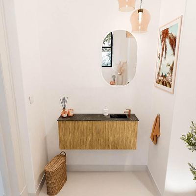 Mondiaz JOYA-DLUX 100cm toiletmeubel - kleur Oak - Wastafel FAYE positie Rechts 1 kraangat kleur Lava.