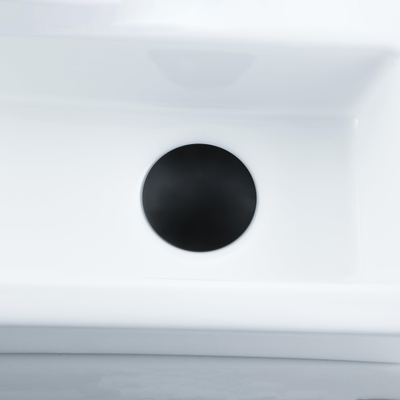 QeramiQ Lave-mains Kit lave-mains - 37.5x18.5x9cm - céramique - trou de robinet gauche - robinet lave-mains noir mat - bonde de vidage - siphon abaissé - Brillant blanc