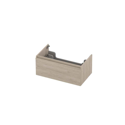 INK Wastafelonderkast - 80x45x35cm - 1 lade - greeploos - met houten keerlijst - MFC - Ivoor eiken