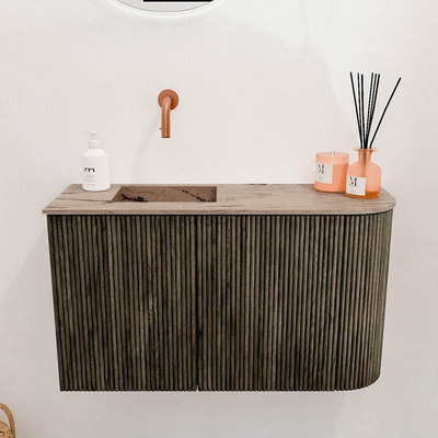 Mondiaz JOYA-DLUX 71.6cm toiletmeubel - ronding rechts kleur Shadow - Wastafel FAYE positie Links Zonder kraangat kleur Arena.