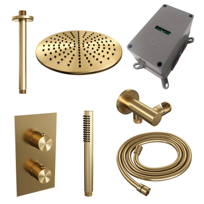 BRAUER Gold Edition inbouw regendoucheset – Ø30 cm hoofddouche – 30 cm plafondbuis – staafhanddouche – vaste douchehouder