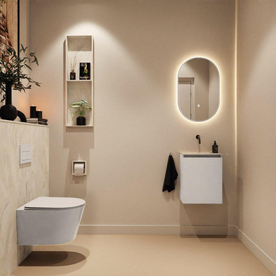 MONDIAZ TURE-DLUX Meuble toilette - 40cm - Linen - EDEN - vasque Ostra - position centrale - sans trou de robinet