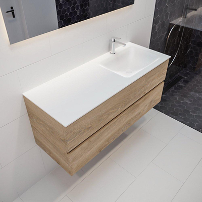 Mondiaz VICA ensemble de meuble de salle de bain - 120cm - meuble sous-vasque chêne blanchi - 2 tiroirs - lavabo cloud droite - 1 trou de robinet XL version 60cm haut