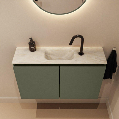 MONDIAZ TURE-DLUX Meuble WC 80 cm Army. Lavabo EDEN Ostra position milieu. Avec 1 trou de robinet.