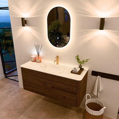 Mondiaz CIRO-DLUX Badkamermeubelset - 120x45x50cm - Solid surface wastafel Opalo - 1 wasbak Midden - 1 kraangat - 2 lades - Dusk