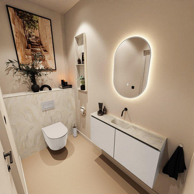 MONDIAZ TURE-DLUX Meuble toilette - 100cm - Linen - EDEN - vasque Ostra - position centrale - sans trou de robinet