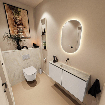MONDIAZ TURE-DLUX meuble WC 100cm Linen. EDEN lavabo Ostra position milieu. Sans trou de robinet.