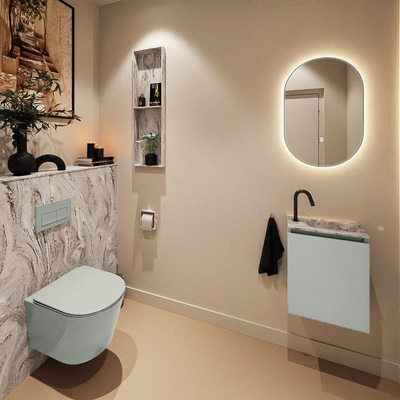 MONDIAZ TURE-DLUX Meuble de toilettes 40cm Greey. Lavabo EDEN Glace position à droite. Avec 1 trou de robinet.
