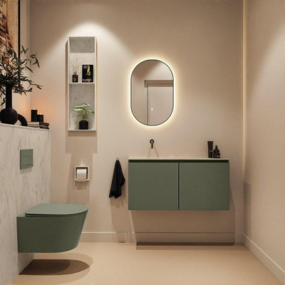MONDIAZ TURE-DLUX Meuble toilette - 100cm - Army - EDEN - vasque Opalo - position gauche - sans trou de robinet
