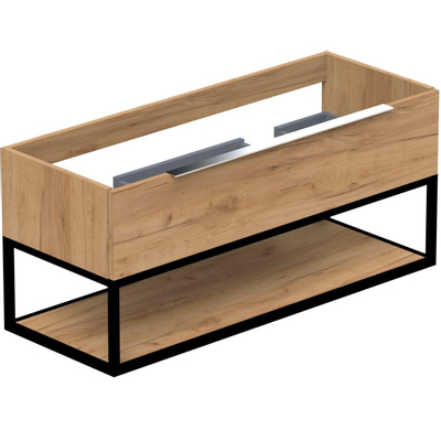 Thebalux onderkast type2 120cm 1x lade opbouwgreep Noëlla met frame mat zwart en 1x inleg  2x uitsparing tbv wastafels Epic Slimline Soft en Glacier incl witte sifonset