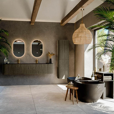 Ensemble de meuble de salle de bain Mondiaz KURVE - 200x46x40cm - 2 tiroirs - 2 portes - lavabo en solid surface - double - 2 trous de robinet - Shadow