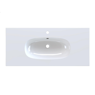 Arcqua Oval Inbouw Wastafel - 101x46x1.5cm - enkele wasbak - 1 kraangat - cast marble - glans wit