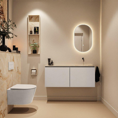 MONDIAZ TURE-DLUX Meuble de toilettes 120 cm Linen. Lavabo EDEN Frappe position droite. Sans trou de robinet.