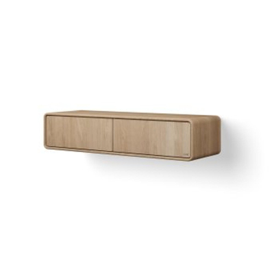 Looox Wooden Rounded Badkamermeubel - 30x140x46cm - 2 lades - eiken grijs