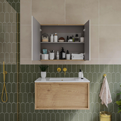Saniclass Holz Atelier armoire de toilette – 80 x 63 x 16 cm – avec panneaux latéraux – Chêne natural