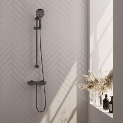 Brauer Gunmetal Edition Robinet de douche encastré - barre de douche - 1 fonction - 2 boutons lisses - douchette ronde 3 positions - PVD - gunmetal brossé