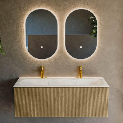 Mondiaz KURVE-DLUX Badkamermeubelset - 120x46x40cm - 1 lade - wastafel solid surface - midden - 2 kraangaten - Dusk