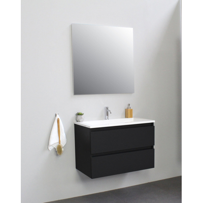 Basic Bella Meuble salle de bains avec lavabo acrylique Blanc 80x55x46cm 1 trou de robinet