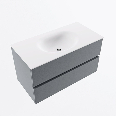 Mondiaz VICA Ensemble de meuble de salle de bain - 90cm - meuble sous-vasque plata - 2 tiroirs - lavabo moon milieu - 1 trou de robinet - version haute de 60cm - talc