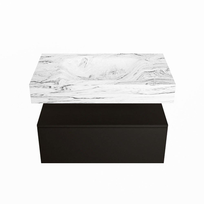 Mondiaz ALAN-DLUX Ensemble de meuble - 80cm - meuble Urban mat - 1 tiroir - Lavabo Cloud Glace suspendu - vasque Centre - 1 trou de robinet