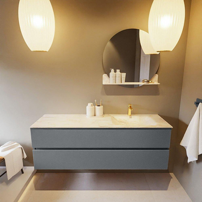 Mondiaz VICA-DLUX ensemble de meuble de salle de bain - 150cm - meuble sous-vasque plata - 2 tiroirs - lavabo encastré cloud droite - 1 trou de robinet - version haute de 60cm - ostra