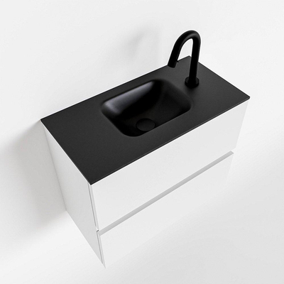 MONDIAZ ADA Toiletmeubel - 60x30x50cm - 1 kraangat - 2 lades - talc mat - wasbak midden - Solid surface - Zwart