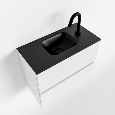 MONDIAZ ADA Meuble WC - 60x30x50cm - 1 trou de robinet - 2 tiroirs - talc mat - lavabo centré - Solid surface - Noir