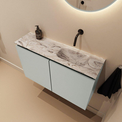 MONDIAZ TURE-DLUX Meuble de toilettes 80cm Greey. Lavabo EDEN Glace position droite. Sans trou de robinet.