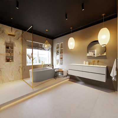 MONDIAZ VICA-DLUX Ensemble meuble de salle de bains - 150cm - meuble bas linen - 4 tiroirs - lavabo encastré cloud à droite - sans trous de robinet - version haute 60cm - frape