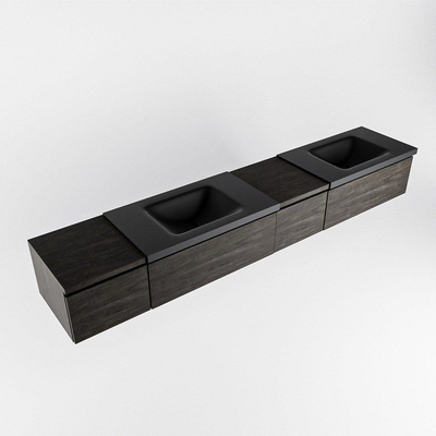 MONDIAZ BUKLA 240cm badmeubel met module 40 rechts kleur Dark Brown met 4 lades. Wastafel CLOUD dubbel 0 kraangaten kleur Urban.