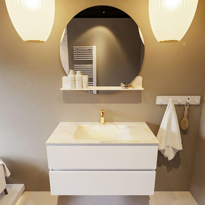 Mondiaz VICA-DLUX Ensemble de meuble de salle de bain - 90cm - meuble sous-vasque talc - 2 tiroirs - lavabo encastré cloud milieu - 1 trou de robinet - version haute de 60cm - ostra