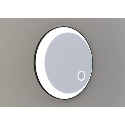 Thebalux Spiegel M07 - rond decoratieve vormgeving - voorzien van directe LED rondom - in mat zwart kader - vergrootspiegel - kleurwissel - dimfunctie - spiegelverwarming - memory - sensor SHOWROOMMODEL