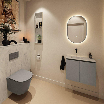 MONDIAZ TURE-DLUX Meuble toilette - 60cm - Smoke - EDEN - vasque Opalo - position gauche - sans trou de robinet