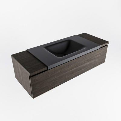 Mondiaz BUKLA badkamermeubelset 120x45x34cm 1 kraangat wasbak midden solid surface Urban greeploos 1 lade met softclose Melamine Dark brown